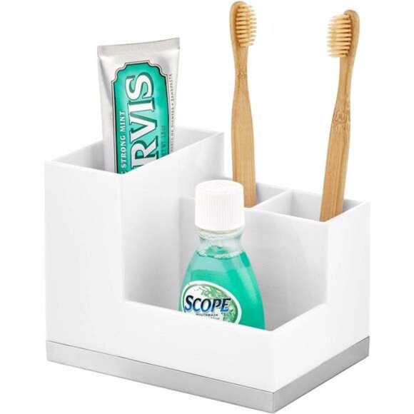 Toothbrush Holder Toothpaste Organizer Stand Bathroom Countertop Storage 4 Compa - Picture 5 of 8